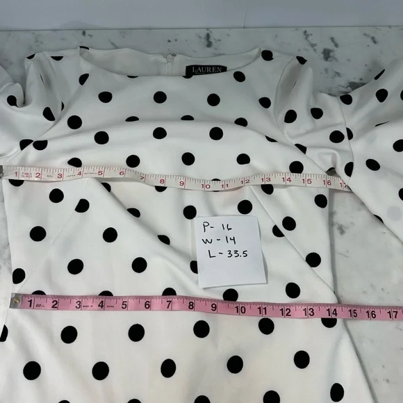LAUREN RALPH LAUREN Dress Sz 0 Sheath White Black Polka Dot Ruffle Puffy… - Picture 9 of 13